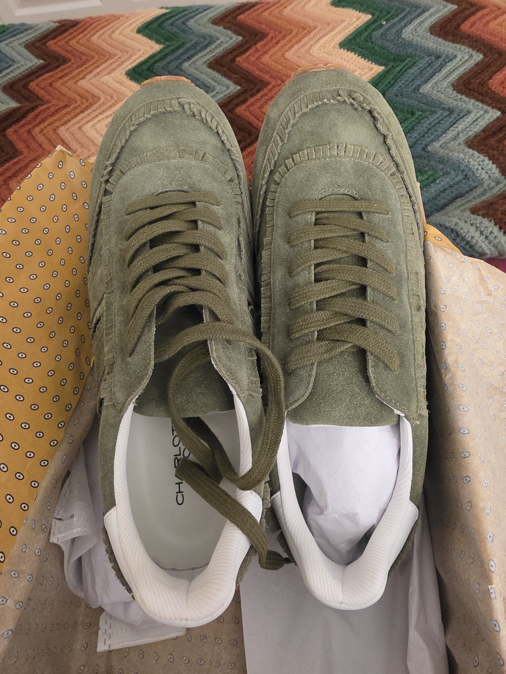 Olive Green Suede Charlotte Stone Sneakers
